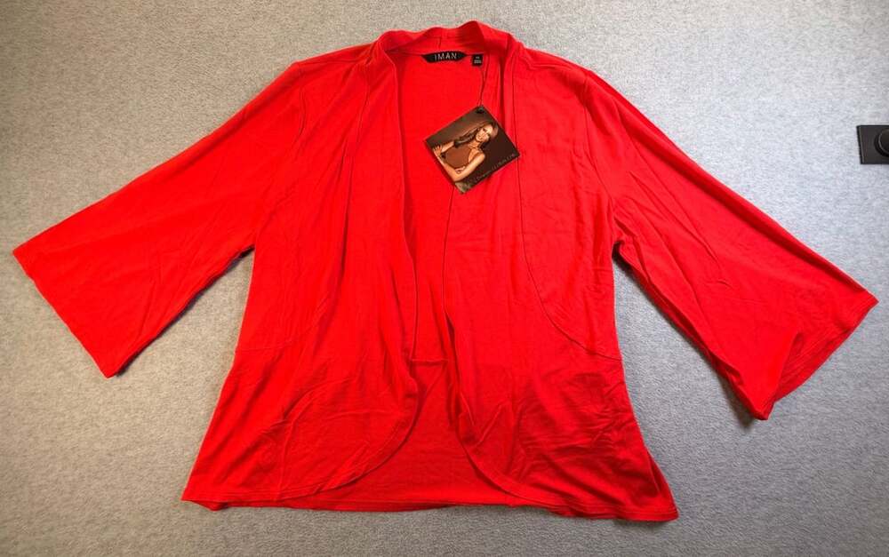 IMAN Global Chic Open Front Cardigan Size M Red